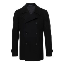 Manteau croisé bleu en laine mélangée