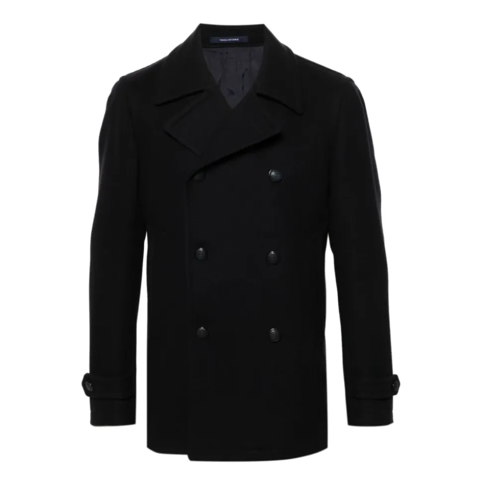 Manteau croisé bleu en laine mélangée
