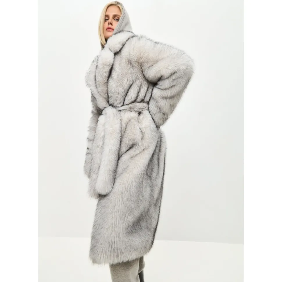 Manteau en fausse fourrure luxueux Natalie - Gris