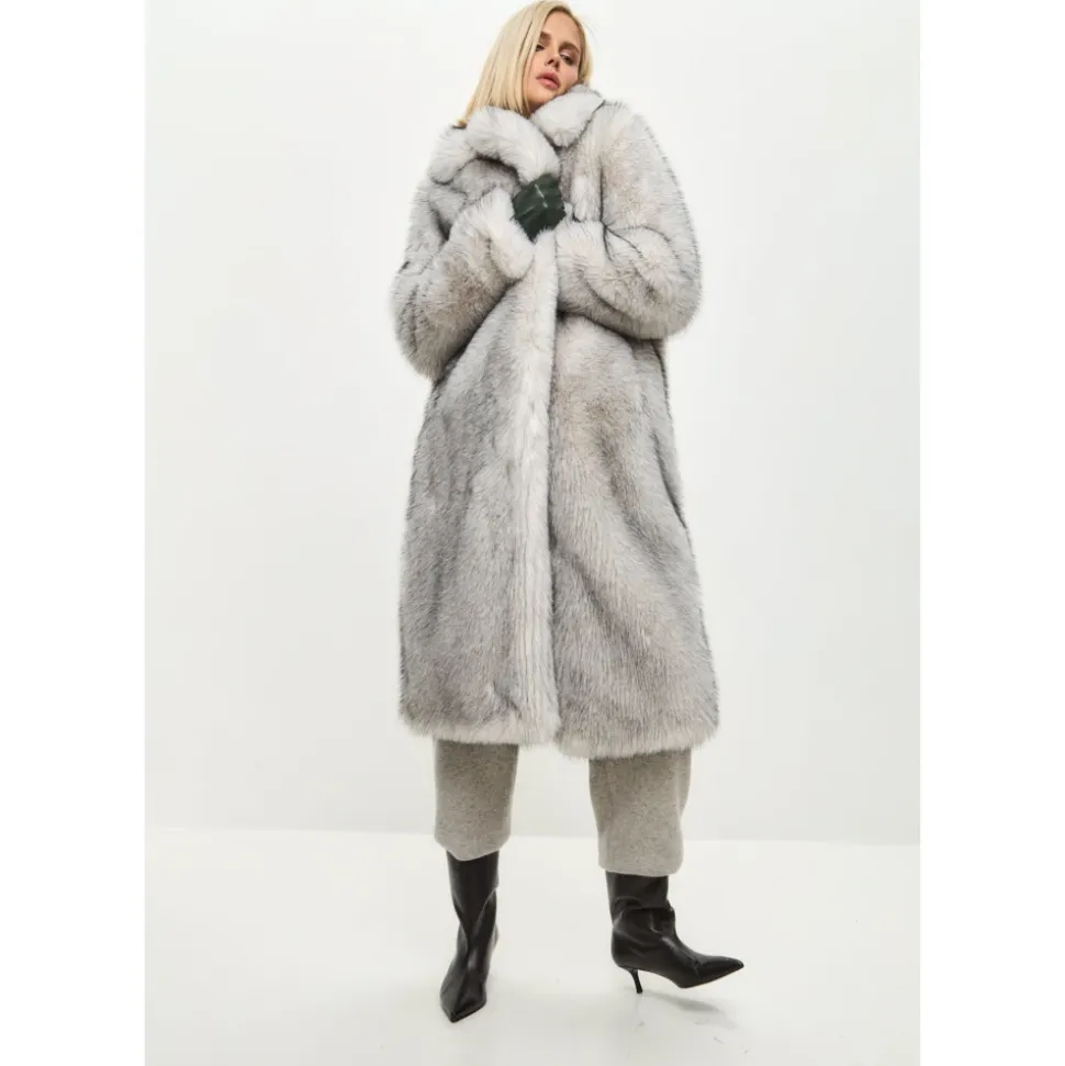 Manteau en fausse fourrure luxueux Natalie - Gris