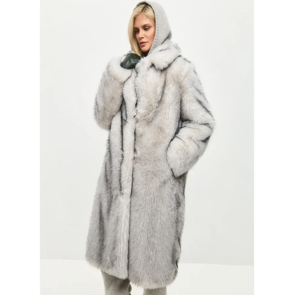 Manteau en fausse fourrure luxueux Natalie - Gris