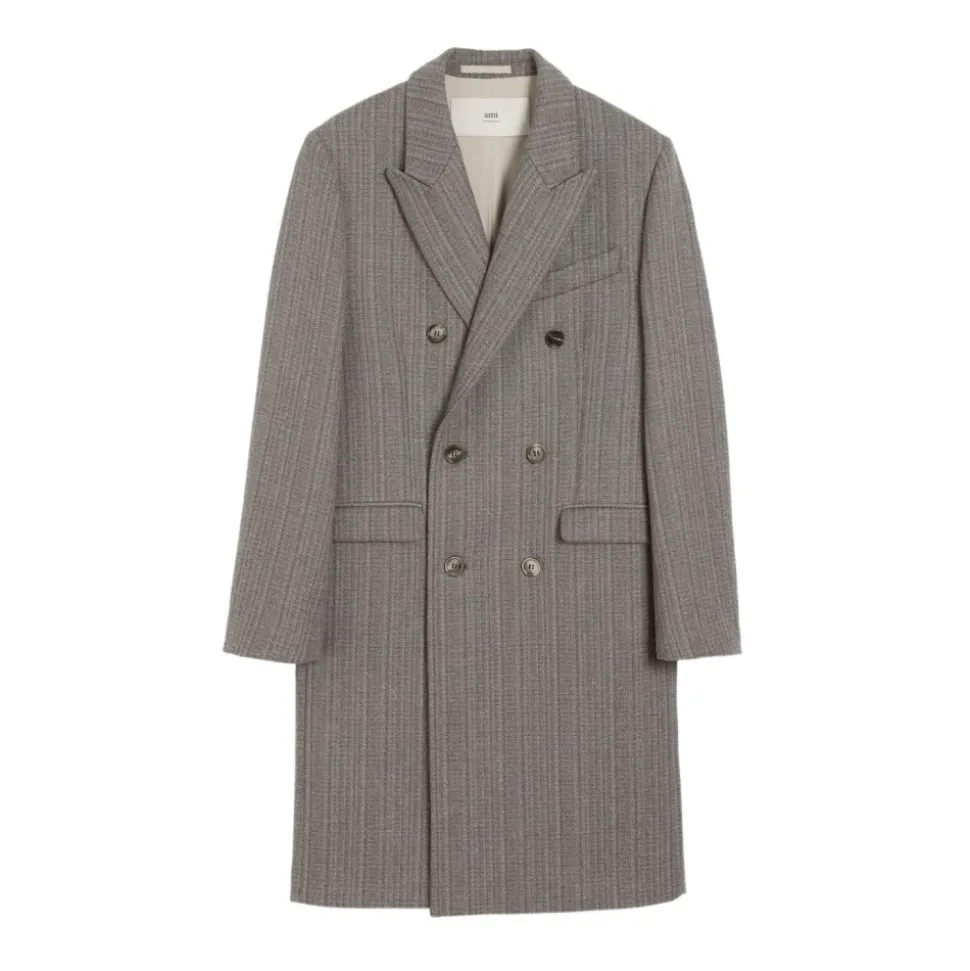 Manteau Gris à Chevrons Double-Breasted