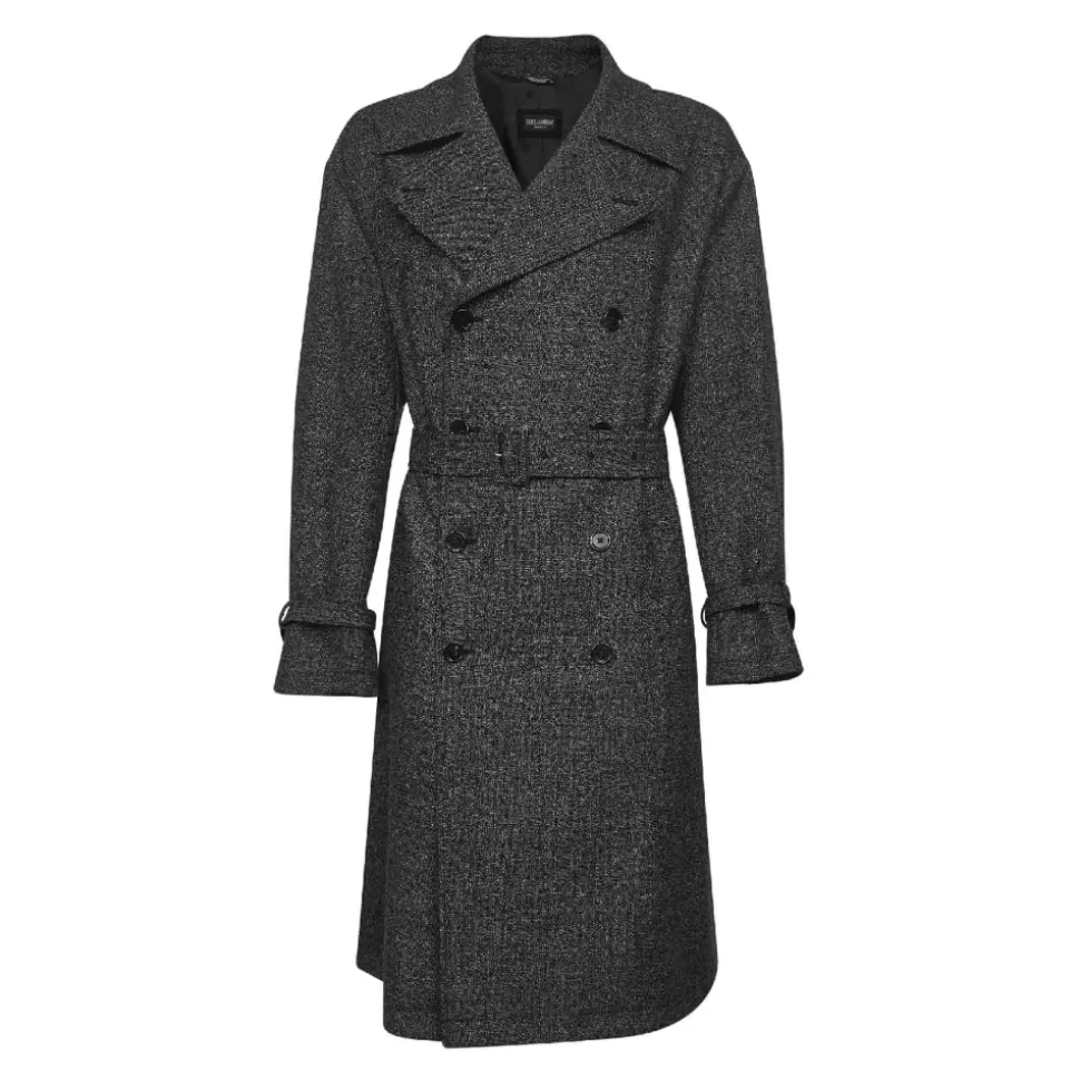 Manteau Gris en Laine à Double Boutonnage