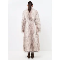 Manteau Long Ceinturé en Fausse Fourrure