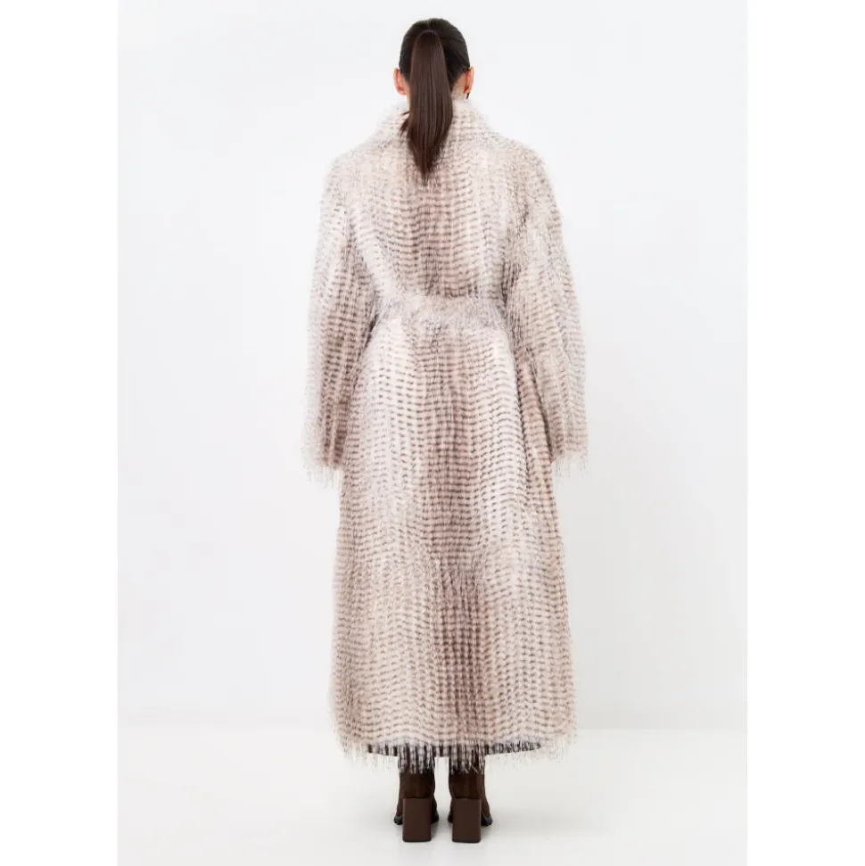 Manteau Long Ceinturé en Fausse Fourrure
