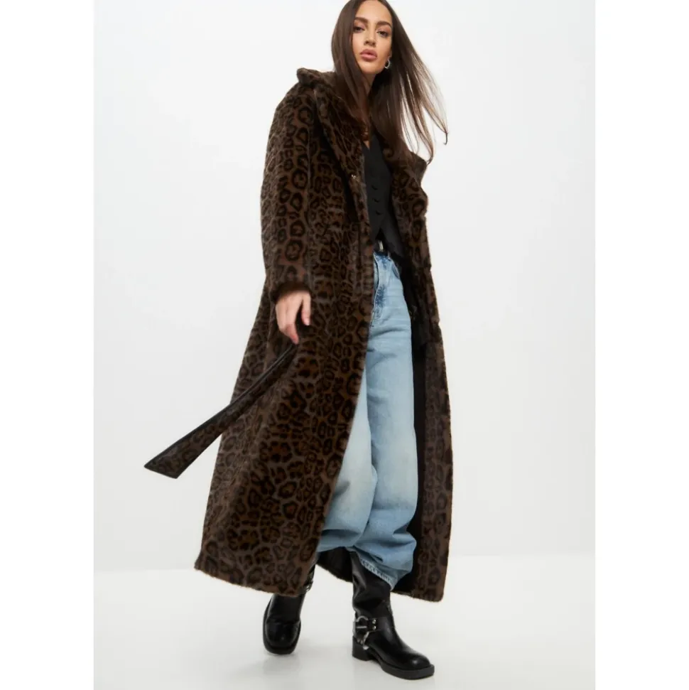 Manteau Long d`Hiver Réversible en Fausse Fourrure