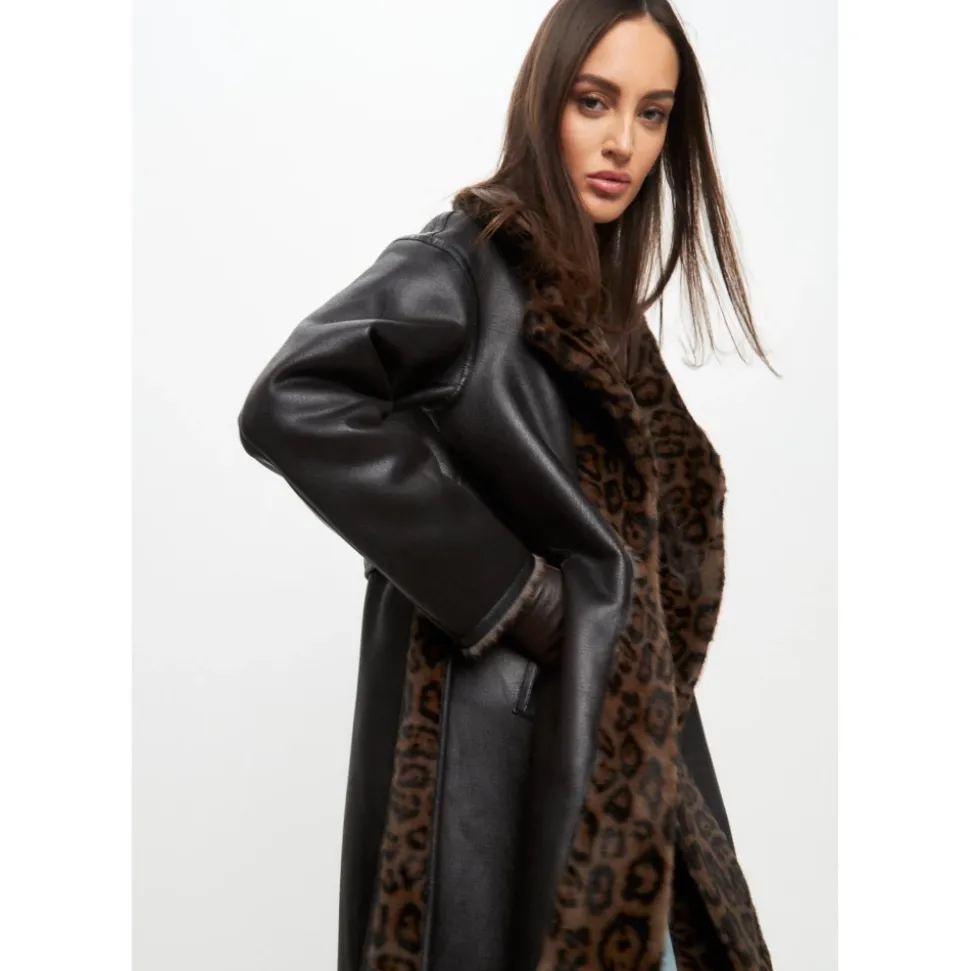 Manteau Long d`Hiver Réversible en Fausse Fourrure