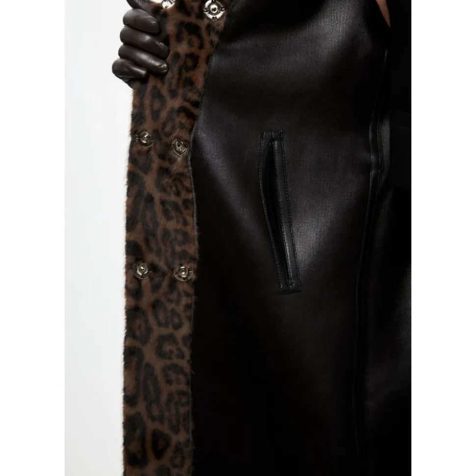 Manteau Long d`Hiver Réversible en Fausse Fourrure