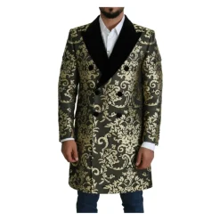 Manteau Long en Jacquard Noir et Or Sicilia