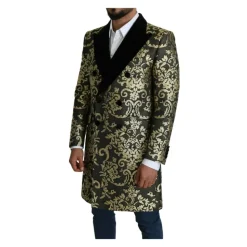 Manteau Long en Jacquard Noir et Or Sicilia