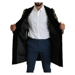 Manteau Long en Jacquard Noir et Or Sicilia