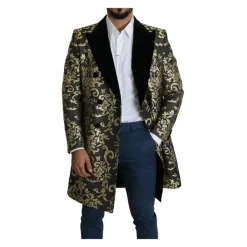 Manteau Long en Jacquard Noir et Or Sicilia