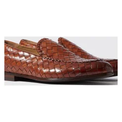 Mocassins Tissés Main en Cuir Cognac