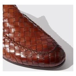 Mocassins Tissés Main en Cuir Cognac