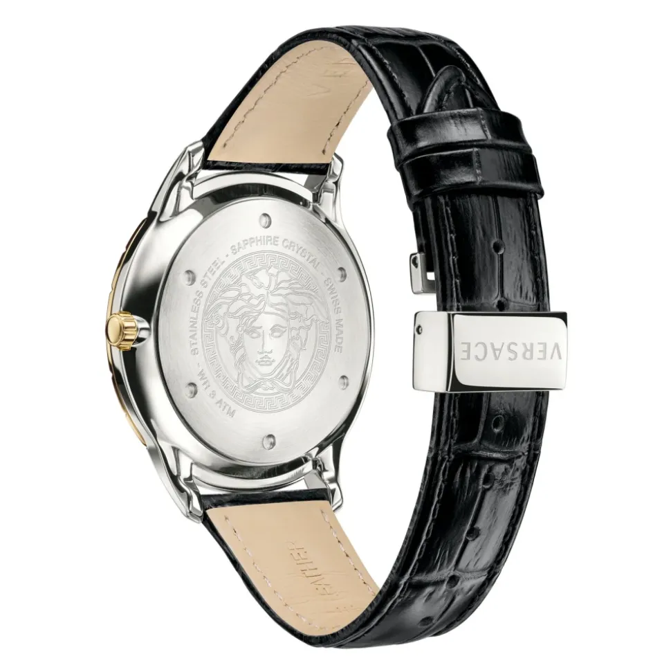 Montre Homme Cuir Noir Or Argent GMT