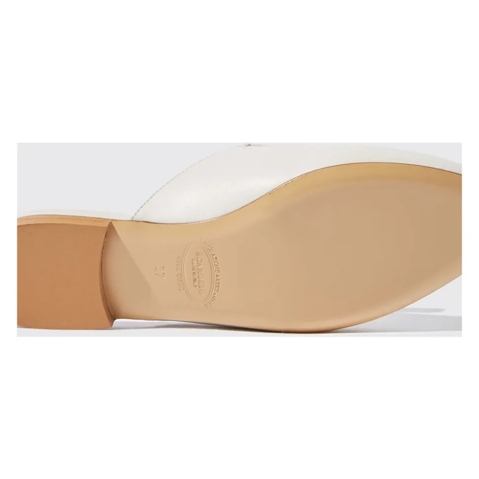 Mules à Pompons en Cuir Blanc