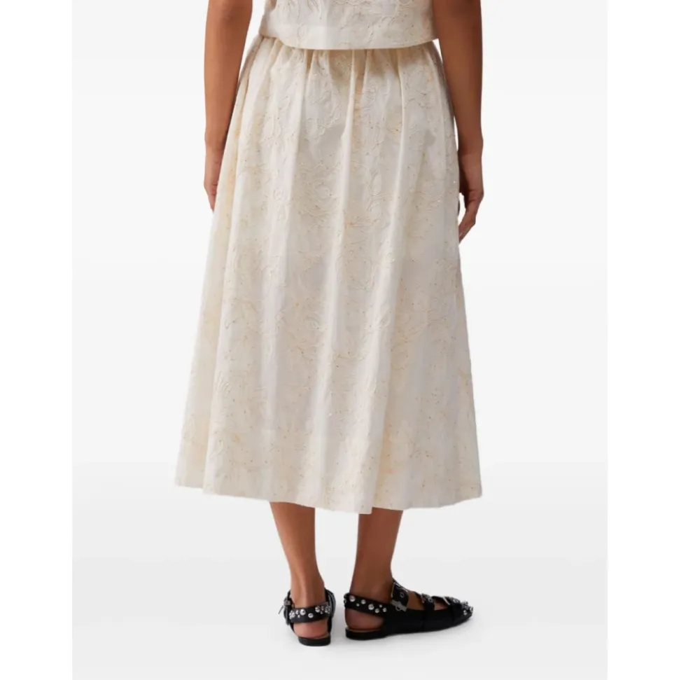 Natural Flower Sequi Midi Skirt