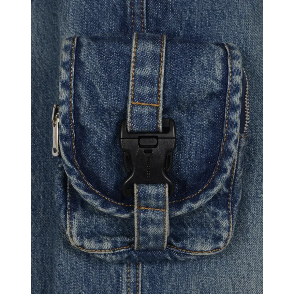 Pantalon Cargo en Denim à Jambes Larges