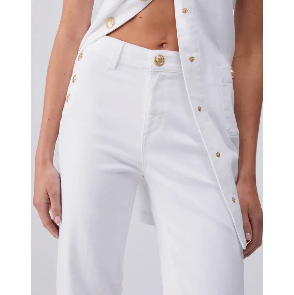 Pantalon taille haute à boutons