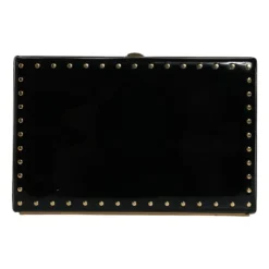 Pochette en cuir noir à clous dorés