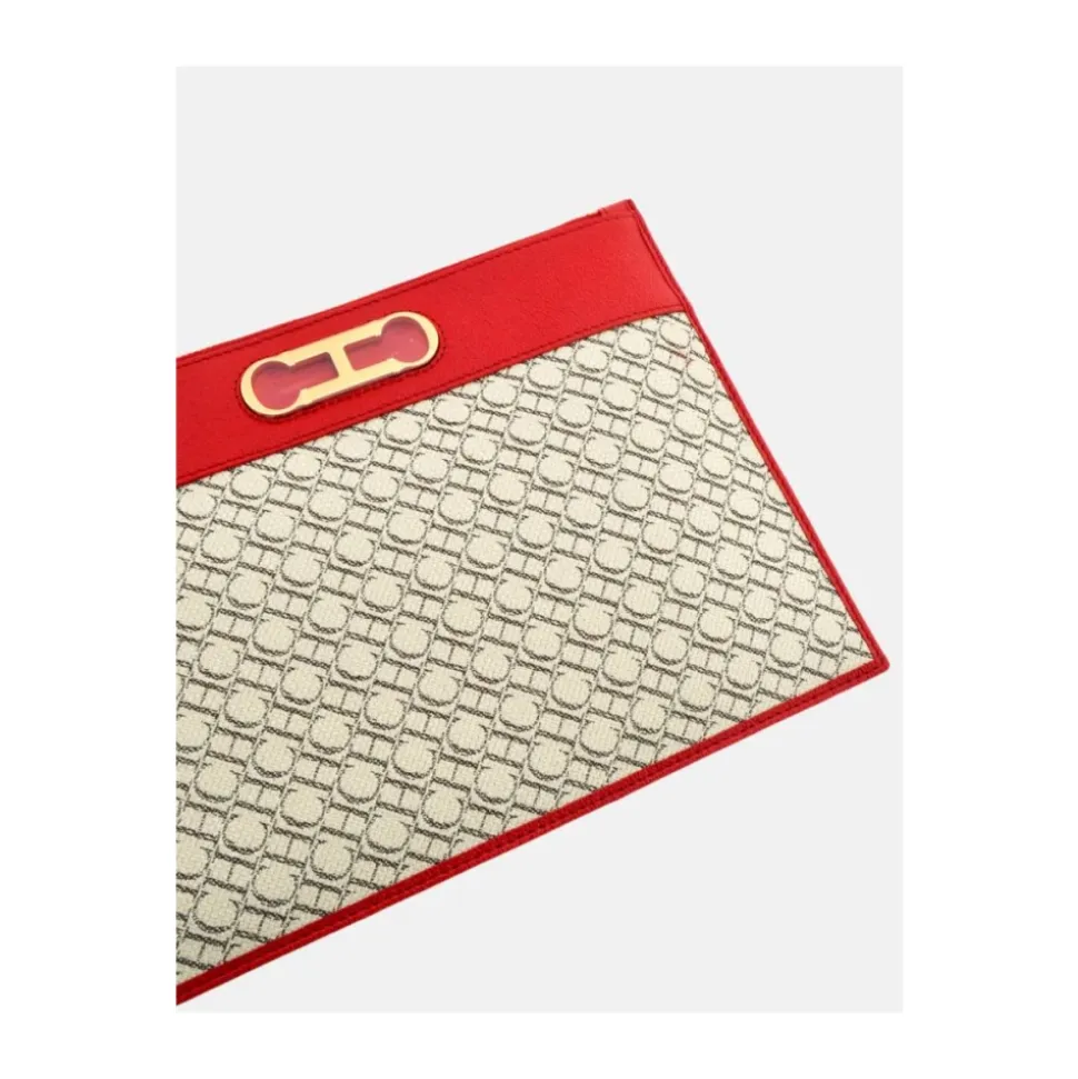 Pochette Insignia en Toile et Cuir Rouge
