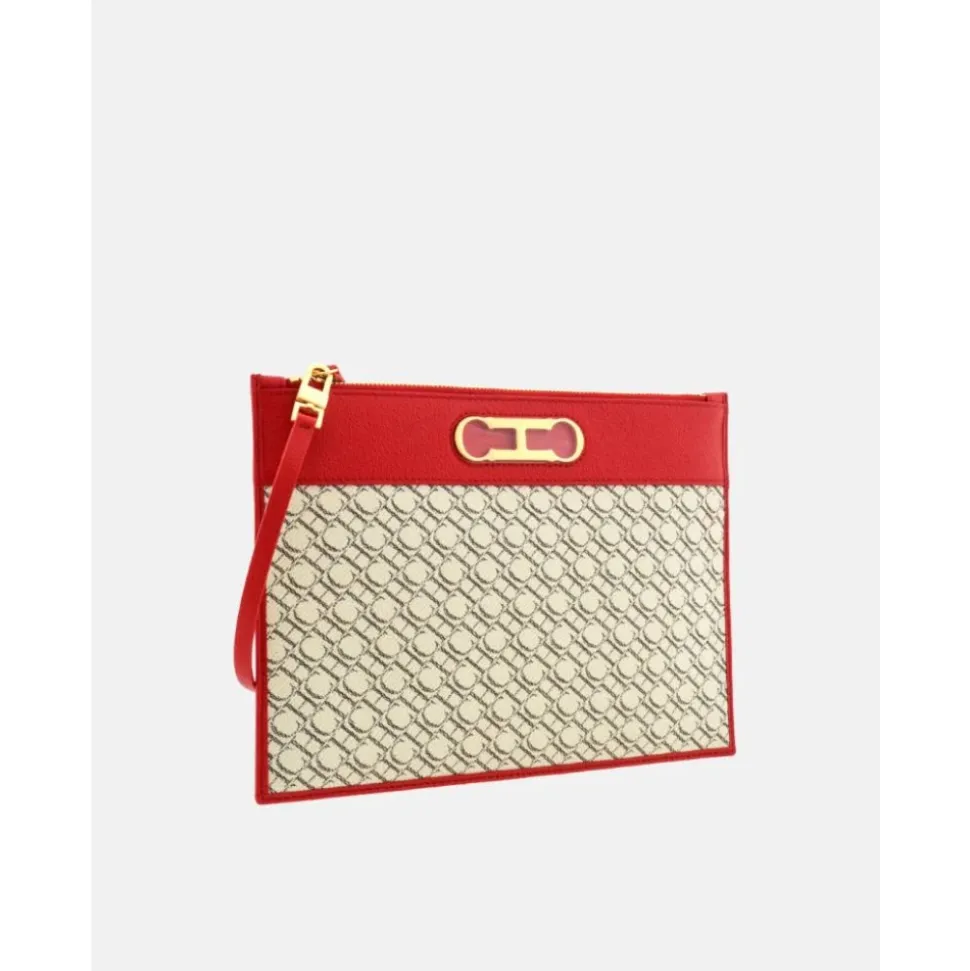 Pochette Insignia en Toile et Cuir Rouge