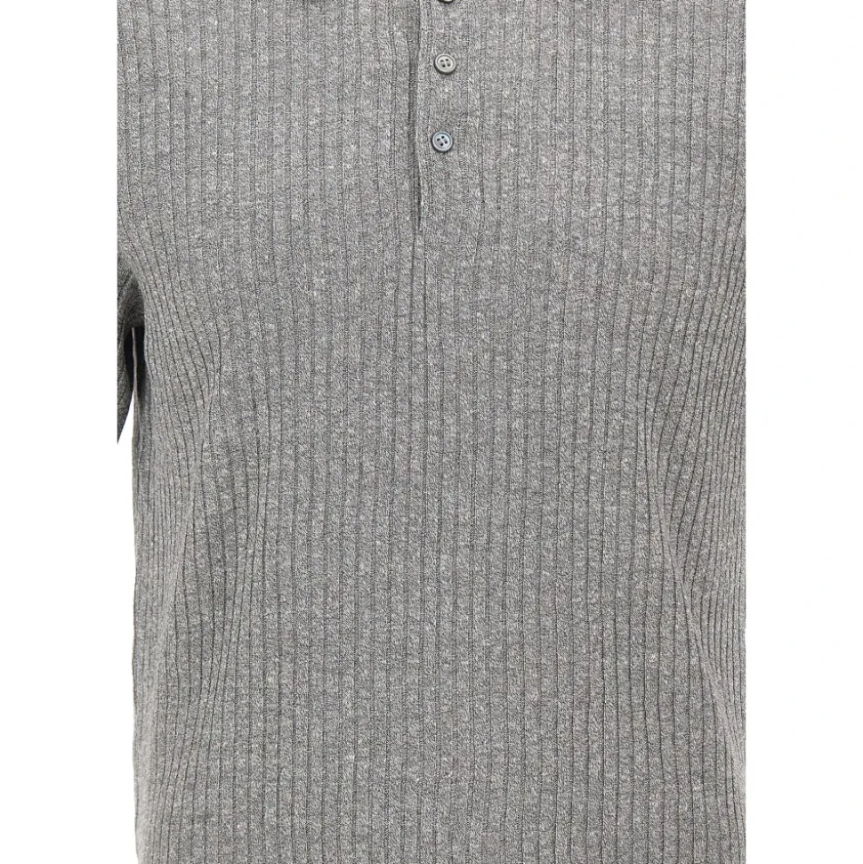Polo en maille côtelée de lin et coton