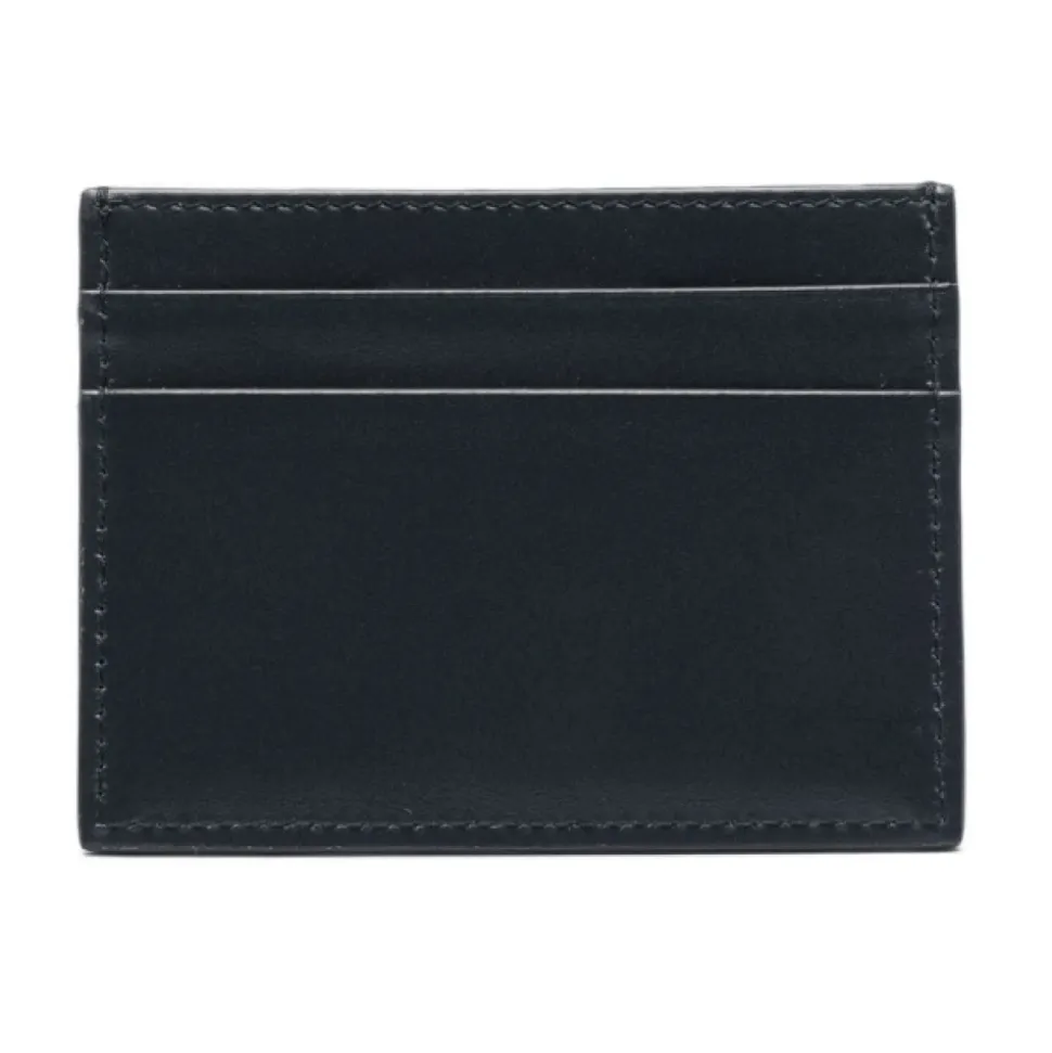 Porte-cartes en Cuir Bleu Nuit avec Logo Imprimé