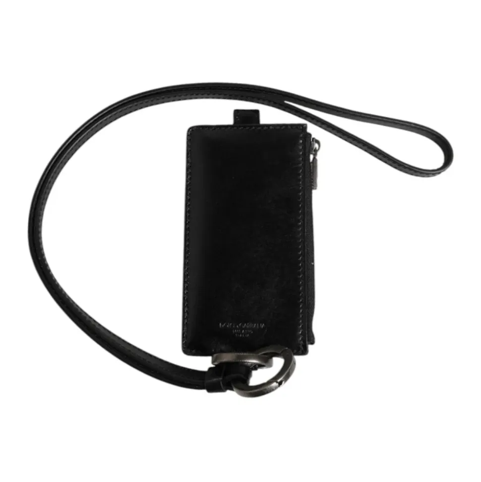 Porte-cartes en cuir noir avec logo