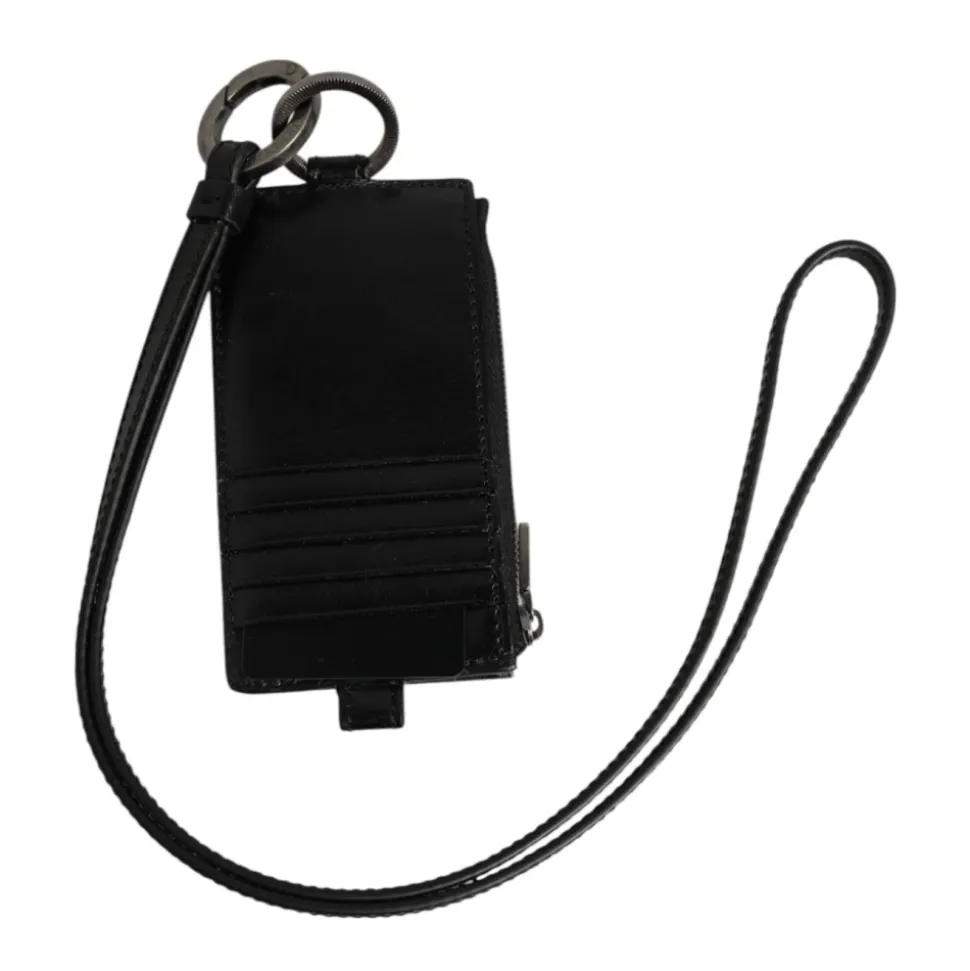 Porte-cartes en cuir noir avec logo