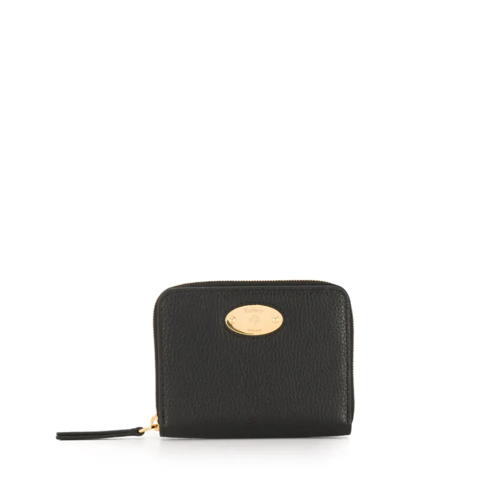 Porte-cartes en cuir noir à fermeture éclair