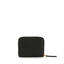 Porte-cartes en cuir noir à fermeture éclair