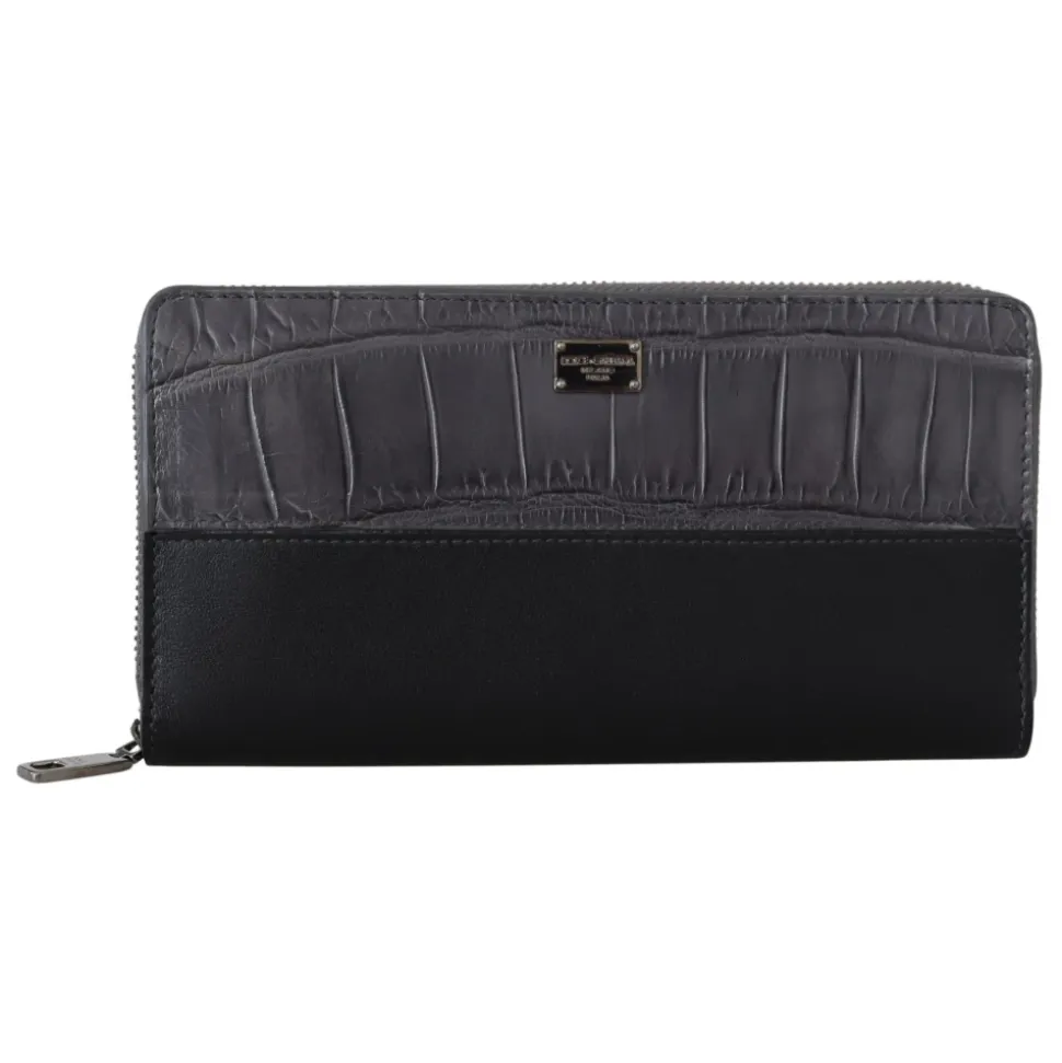 Portefeuille Continental à fermeture éclair - Porte-cartes en cuir noir exotique