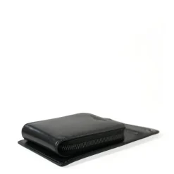 Portefeuille en Cuir Noir avec Logo et Bandoulière