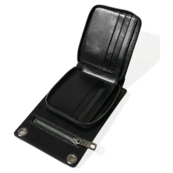 Portefeuille en Cuir Noir avec Logo et Bandoulière