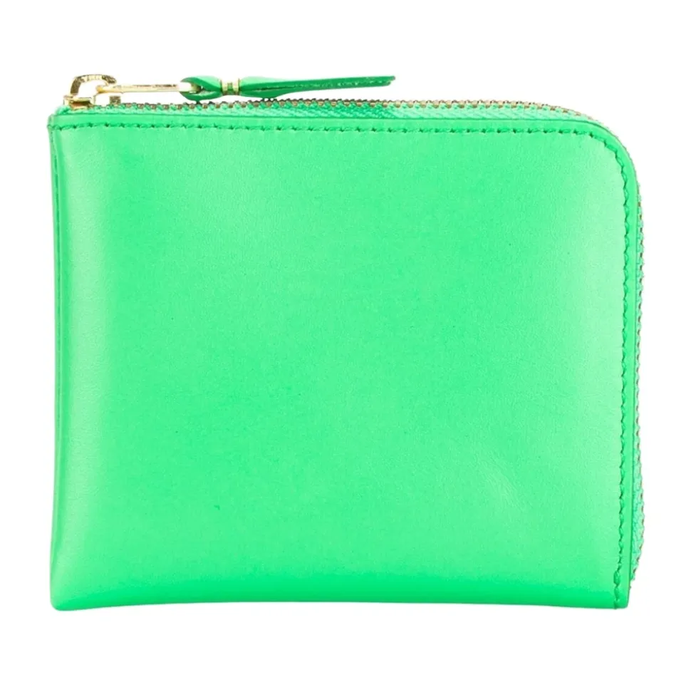 Portefeuille en cuir vert avec détails dorés