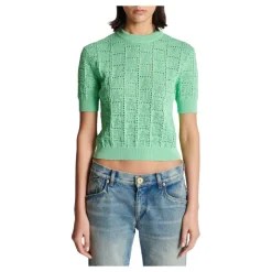 Pull en maille ajourée à monogramme