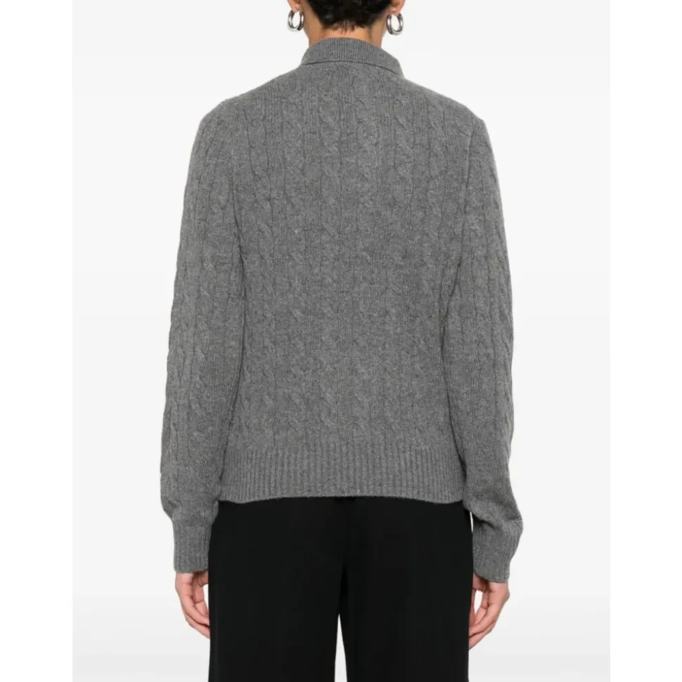 Pull Polo en Laine et Cachemire à Motifs Câblés