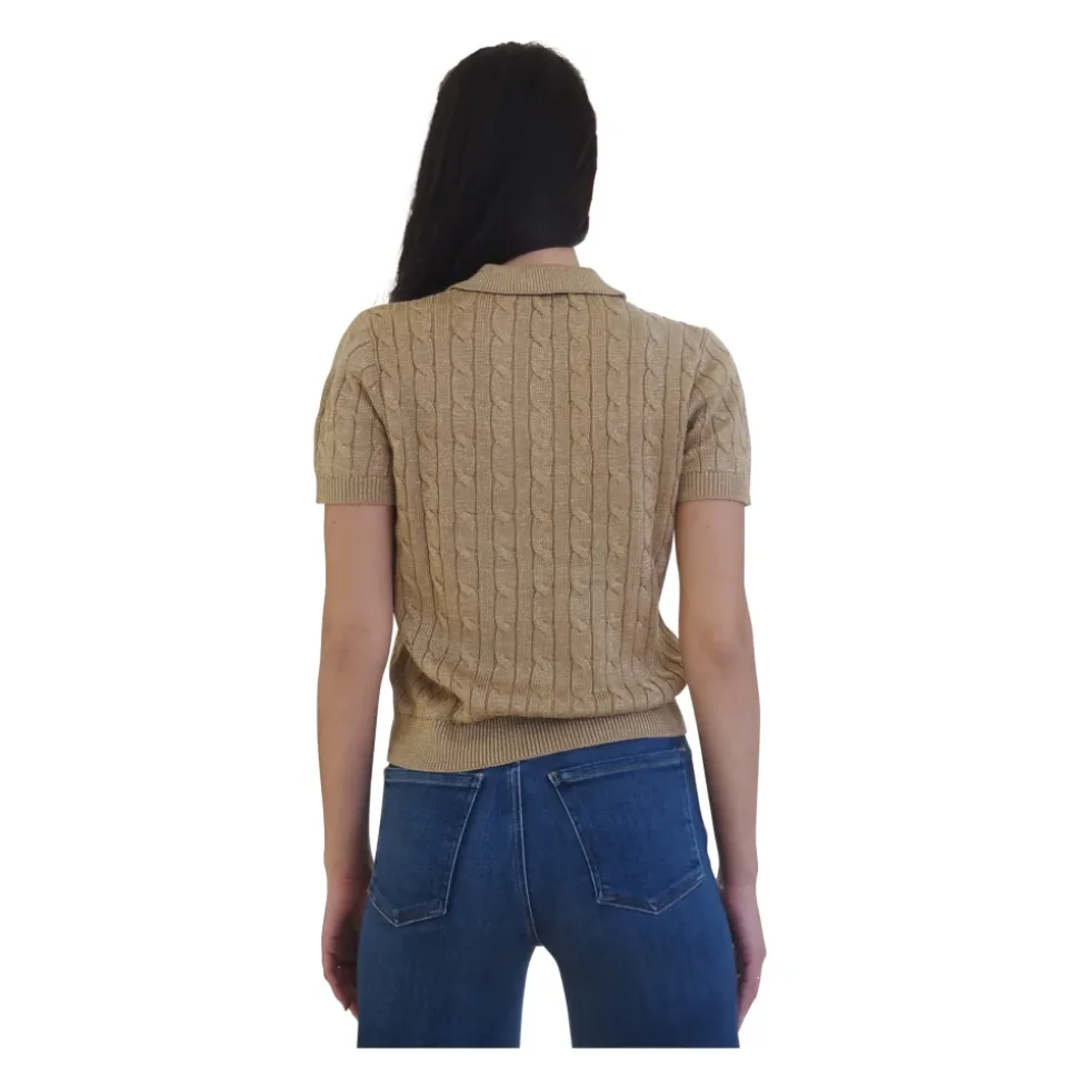 Pull Polo Métallisé en Maille Câblée