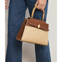 Raffia Dash Top Handle Bag