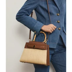 Raffia Dash Top Handle Bag