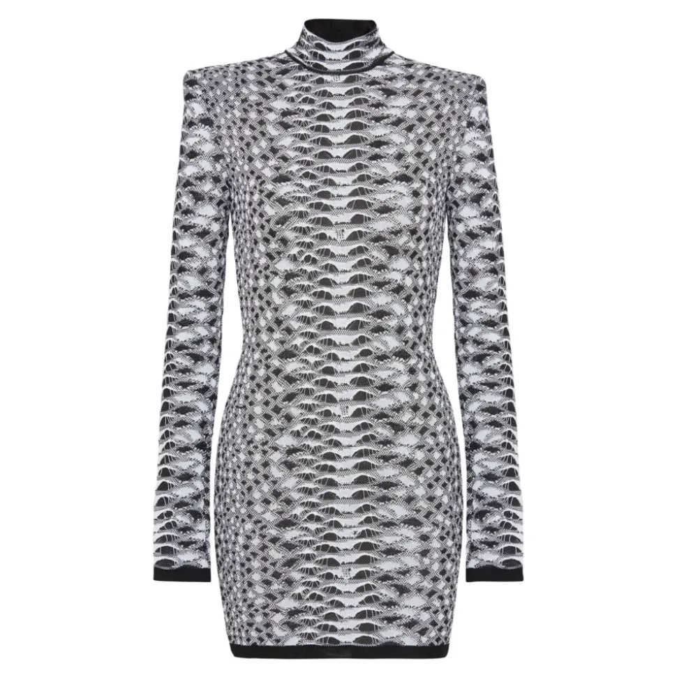 Robe Courte en Tricot Texturé Peau de Serpent