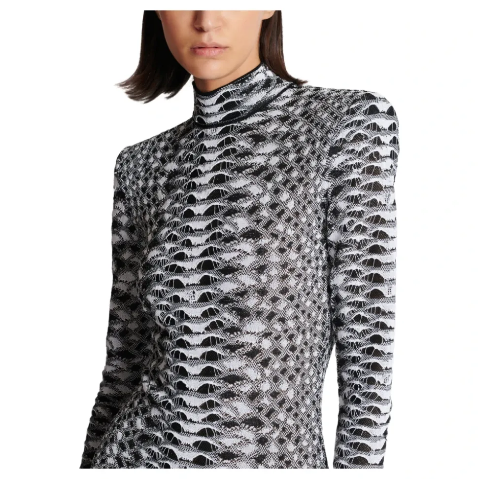 Robe Courte en Tricot Texturé Peau de Serpent