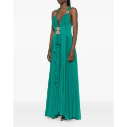 Robe Longue à Fleurs Appliquées et Col Halter