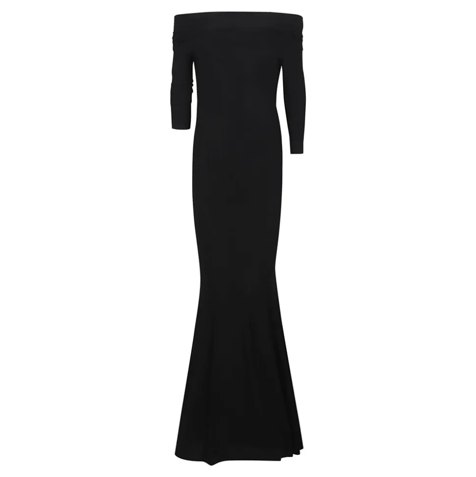 Robe longue à manches 3/4, col bénitier, style fishtail