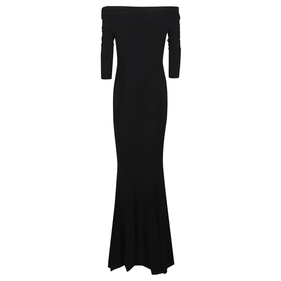 Robe longue à manches 3/4, col bénitier, style fishtail