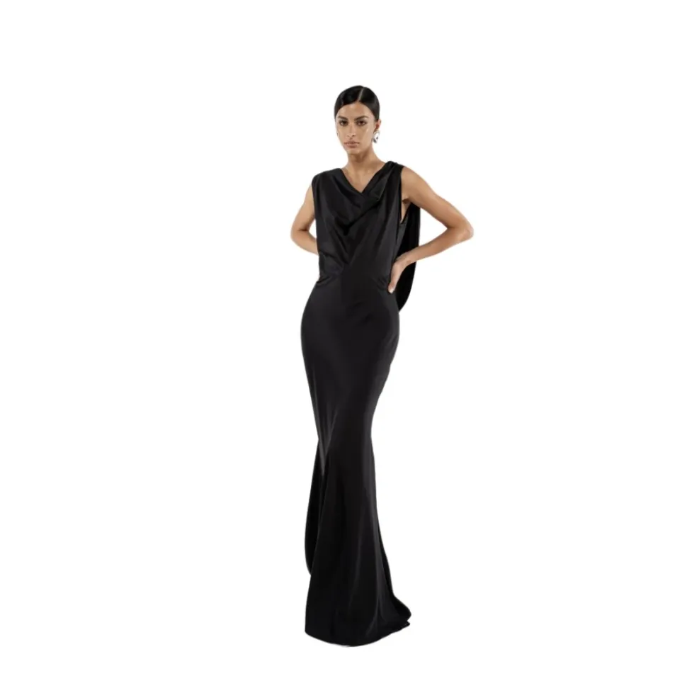 Robe Longue Noire en Polyester