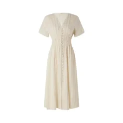 Robe Midi Boutonnée avec Taille Smockée