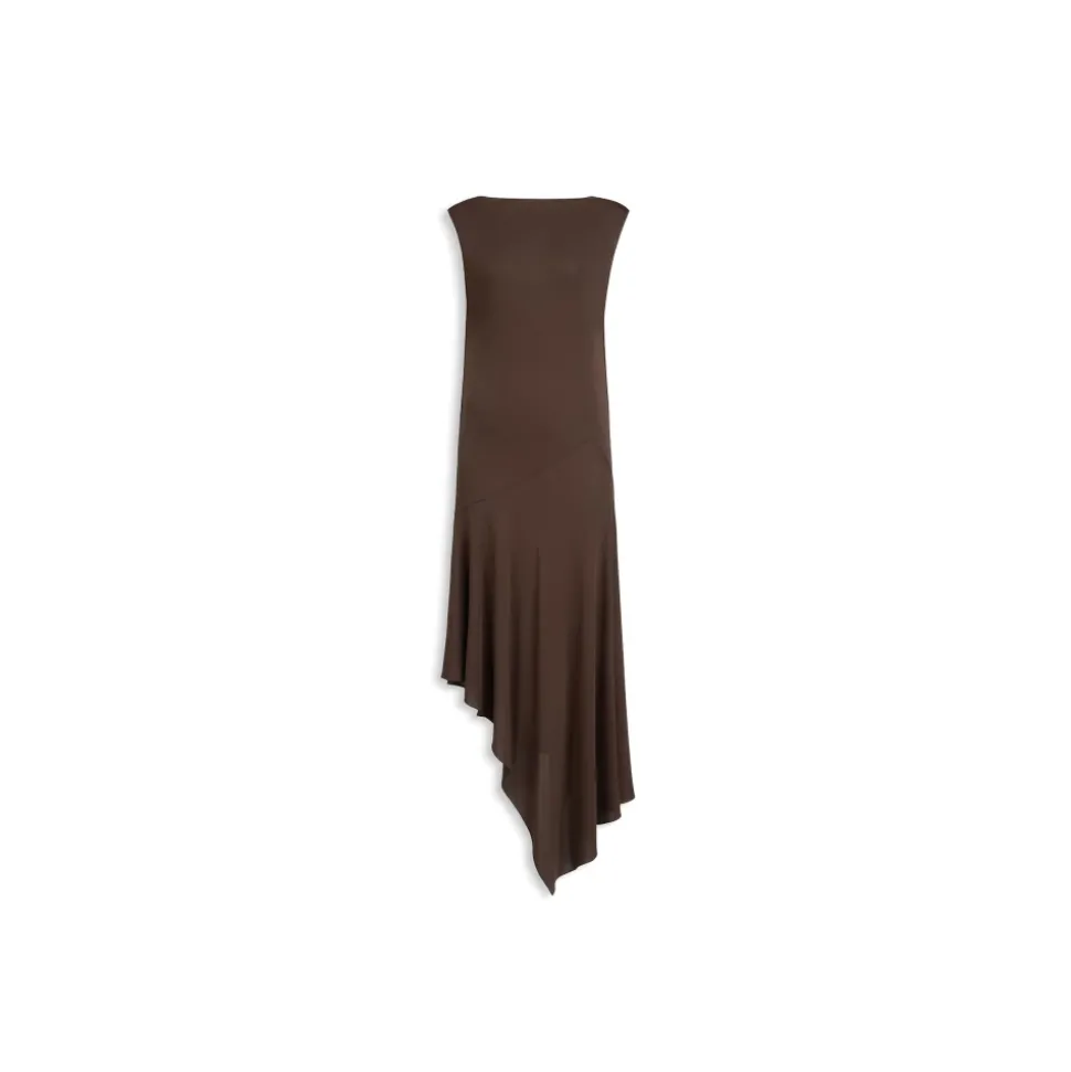 Robe mi-longue asymétrique en crêpe-jersey