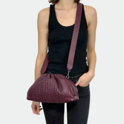 Sac à bandoulière en cuir tressé Bordeaux